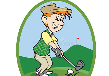A cartoon golfer lining up a shot with their iron